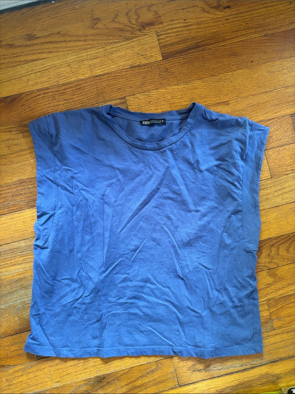 ZARA periwinkle blue boxy cropped Cap-Sleeve Crew Tee